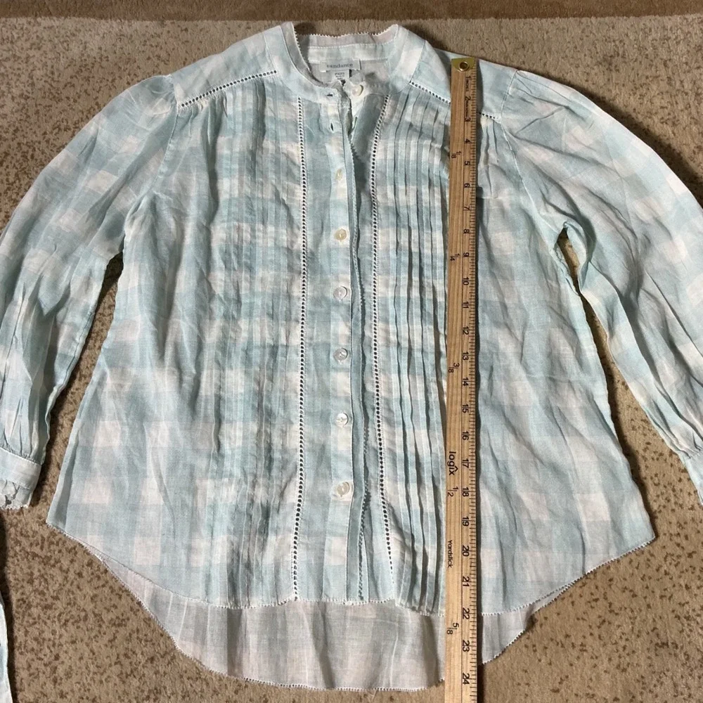 Sundance Cottagecore Gingham Pintuck Lace Cotton Blouse PXXS Tie Sleeve Top